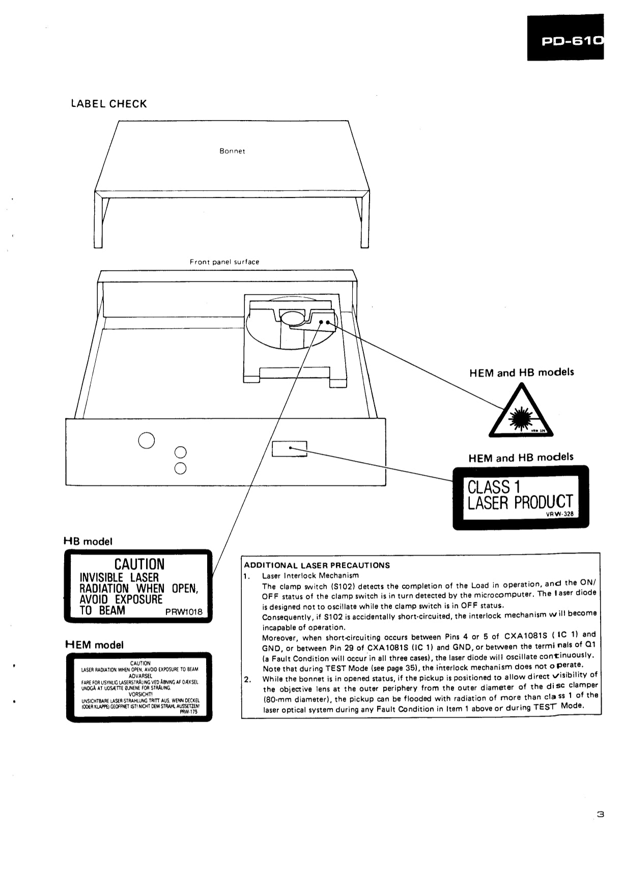 Pioneer PD-6100 & PD-6100-S CD Player Service Manual (Pages: 74)