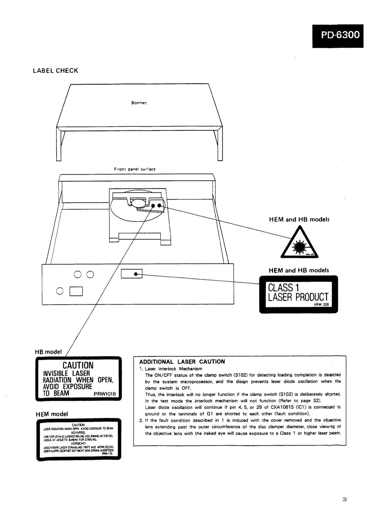 Pioneer PD-6300 & PD-6300-S CD Player Service Manual (Pages: 63)