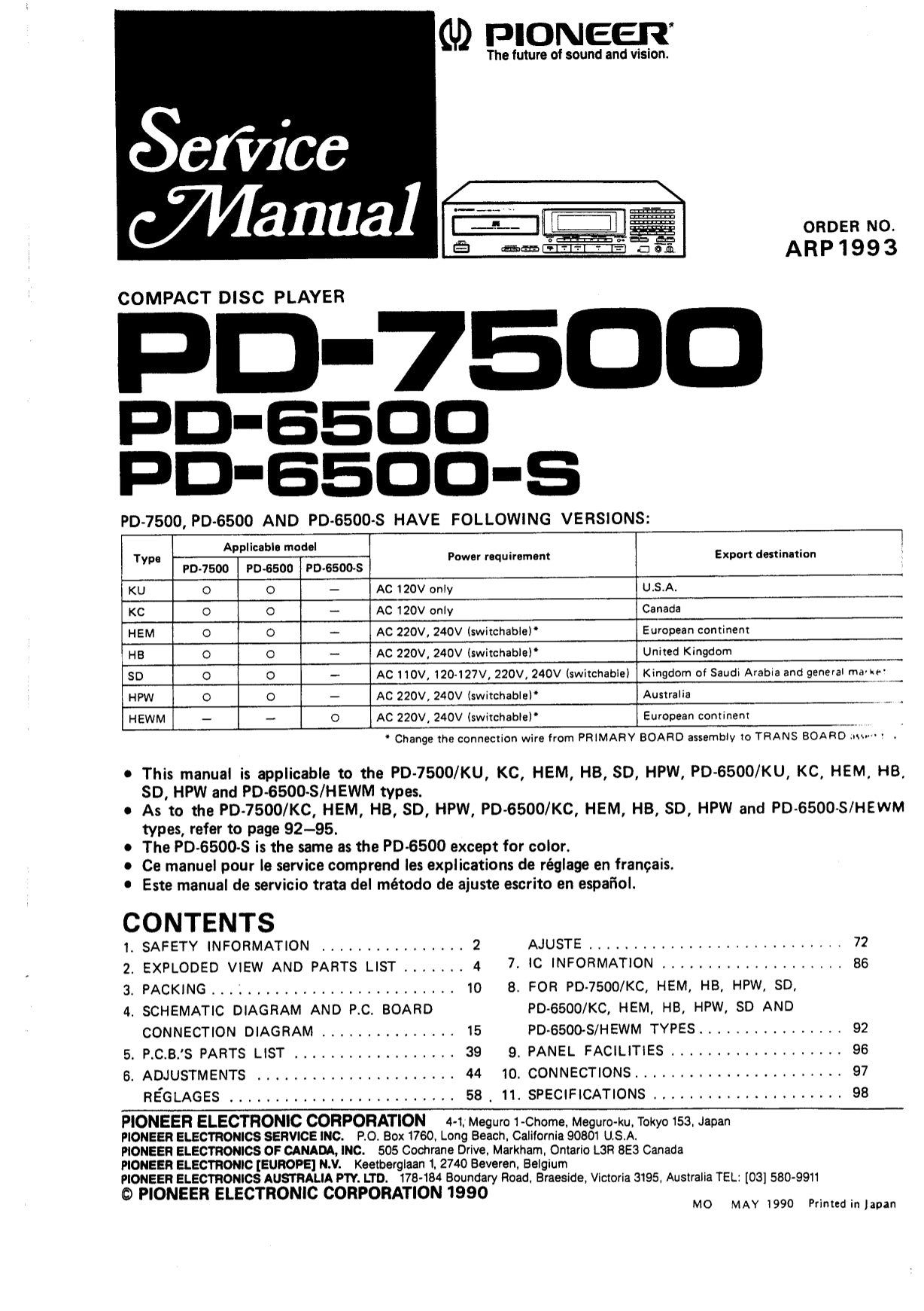 Pioneer PD-6500, PD-6500-S & PD-7500 CD Player Service Manual (Pages: 56)