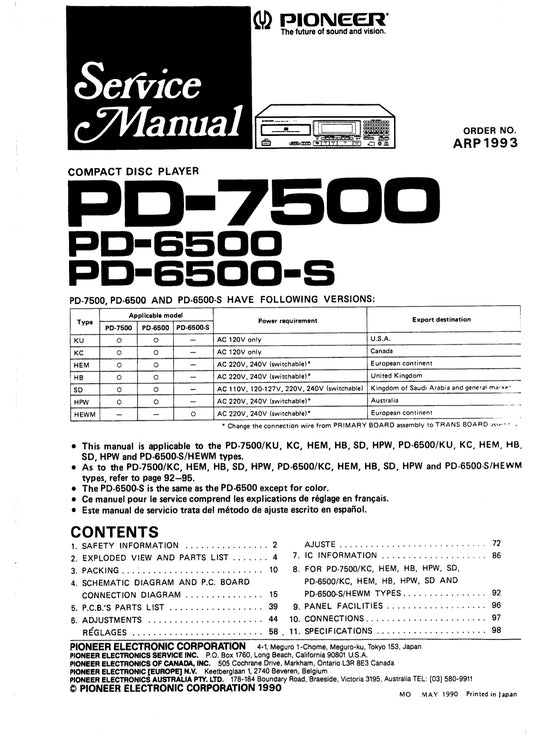 Pioneer PD-6500, PD-6500-S & PD-7500 CD Player Service Manual (Pages: 56)
