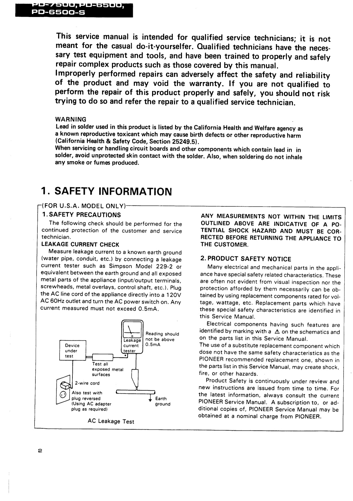 Pioneer PD-6500, PD-6500-S & PD-7500 CD Player Service Manual (Pages: 56)