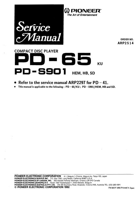 Pioneer PD-65 & PD-S901 CD Player Service Manual (Pages: 98)