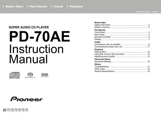 Pioneer PD-70AE CD Player Owner/ User Manual (Pages: 20)