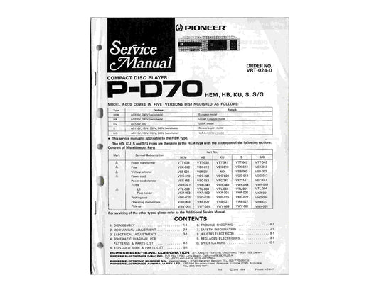 Pioneer PD-70 CD Player Service Manual (Pages: 47)