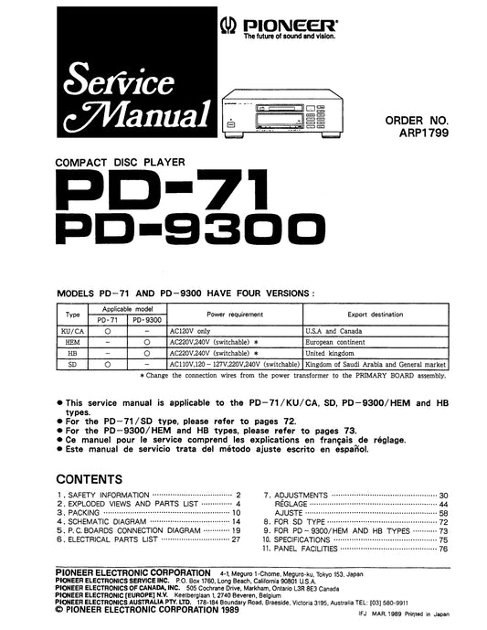 Pioneer PD-71 CD Player Service Manual (Pages: 68)