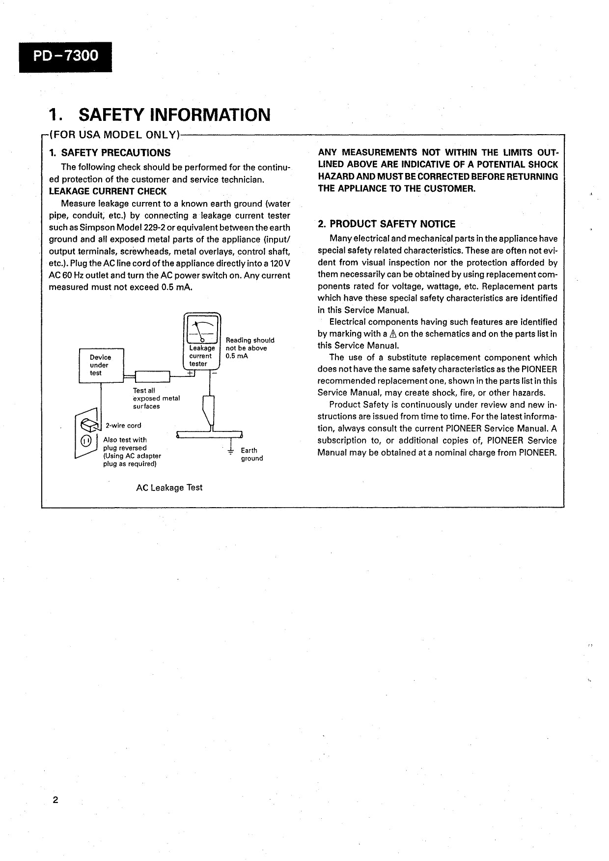 Pioneer PD-7300 & PD-7300-S CD Player Service Manual (Pages: 68)