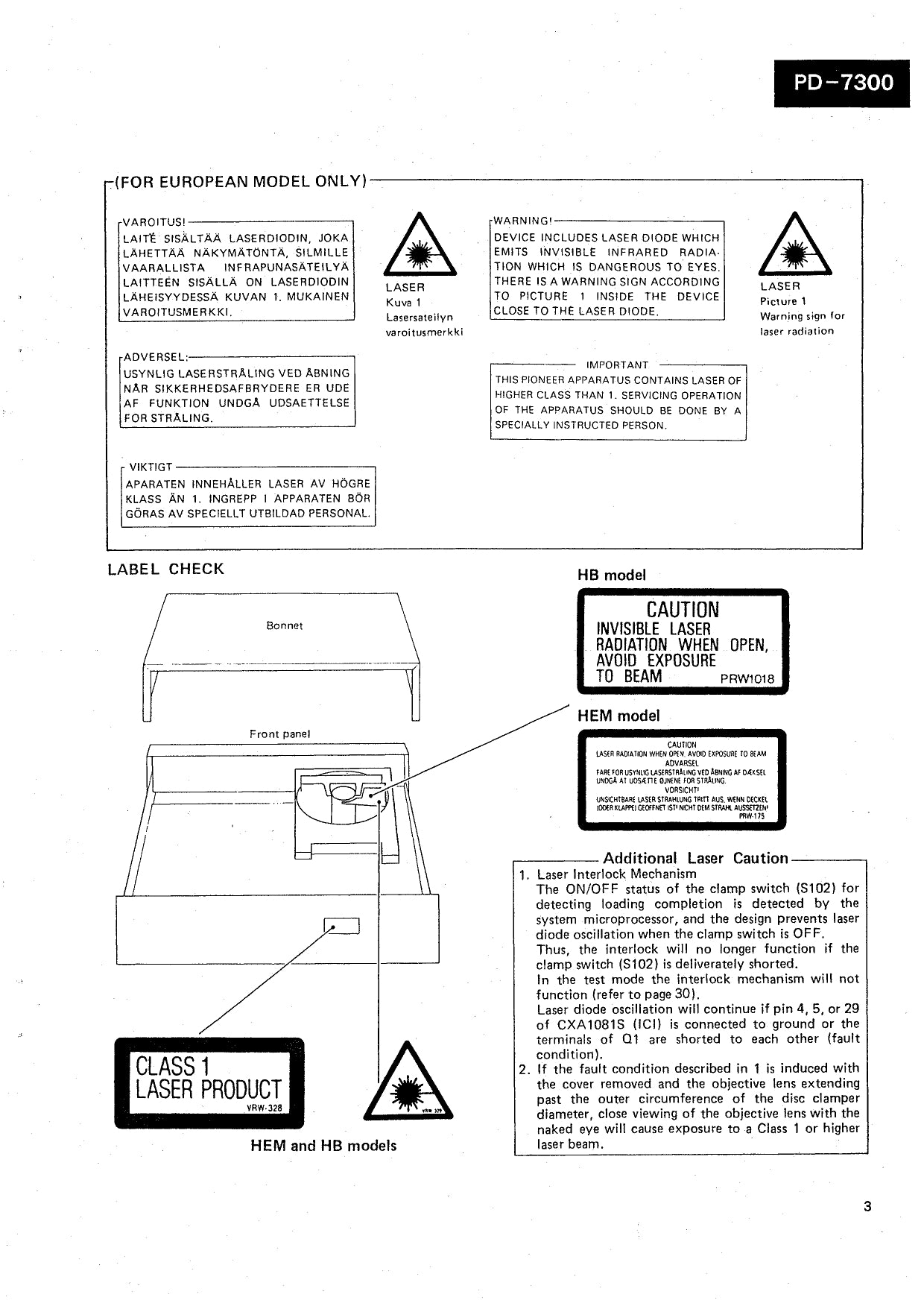 Pioneer PD-7300 & PD-7300-S CD Player Service Manual (Pages: 68)