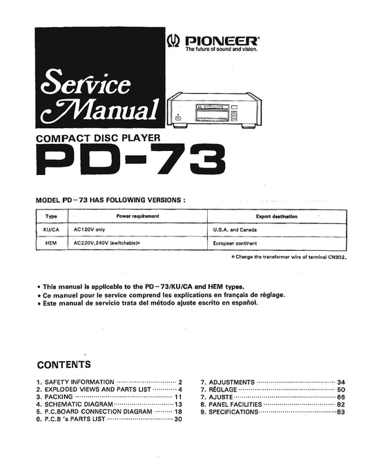 Pioneer PD-73 CD Player Service Manual (Pages: 71)