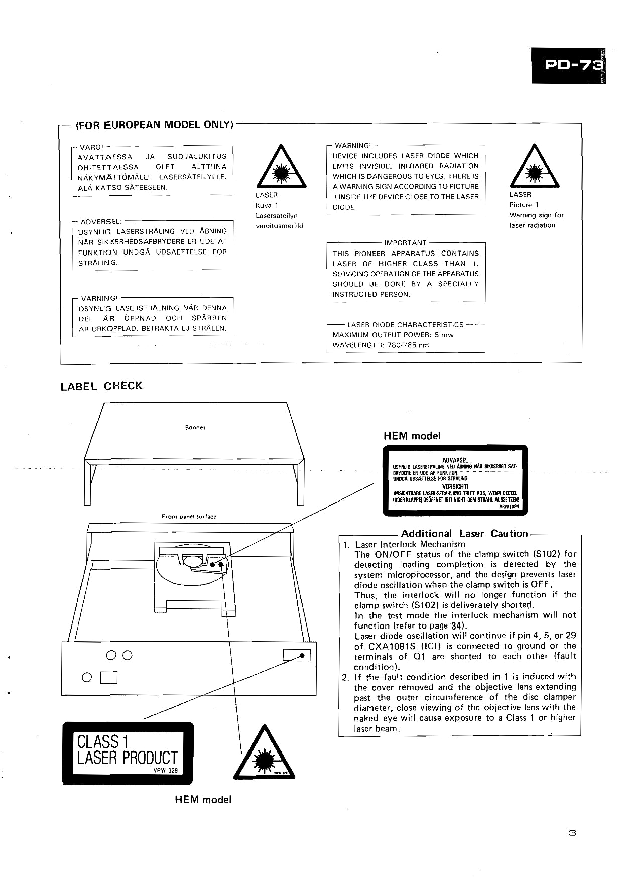 Pioneer PD-73 CD Player Service Manual (Pages: 71)