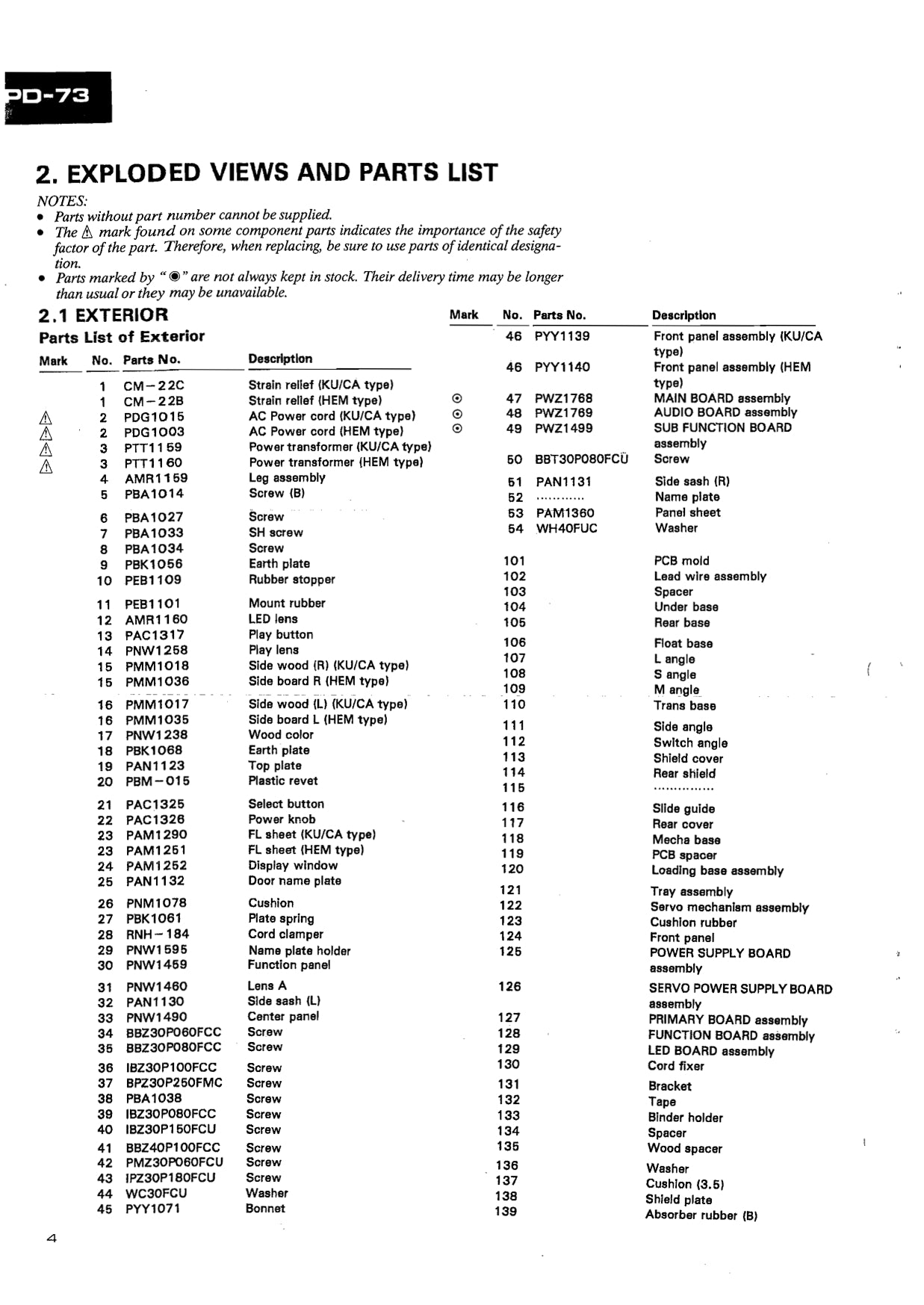 Pioneer PD-73 CD Player Service Manual (Pages: 71)