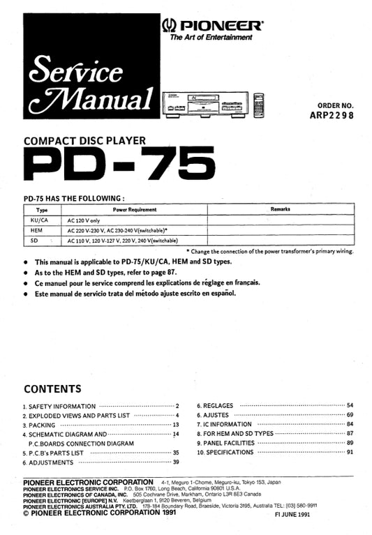 Pioneer PD-75 CD Player Service Manual (Pages: 79)