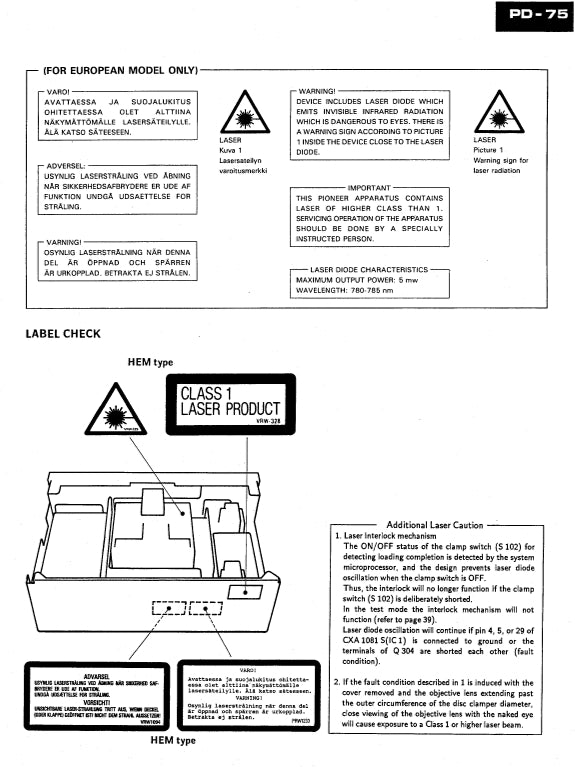 Pioneer PD-75 CD Player Service Manual (Pages: 79)