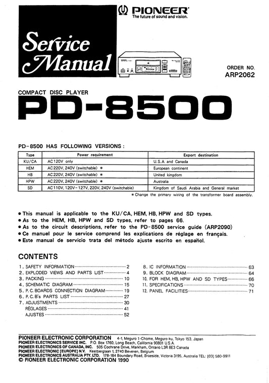 Pioneer PD-8500 CD Player Service Manual (Pages: 65)