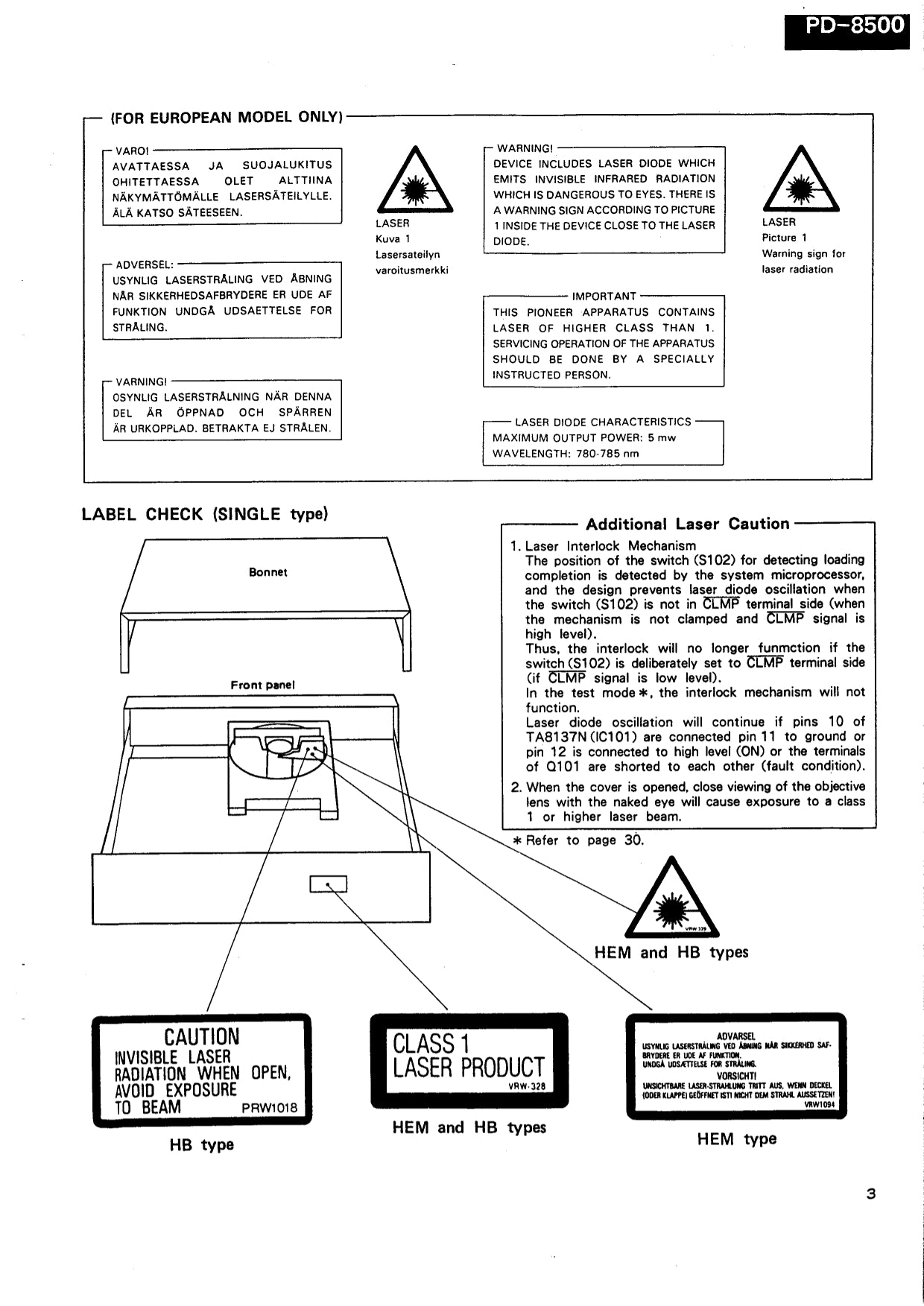 Pioneer PD-8500 CD Player Service Manual (Pages: 65)