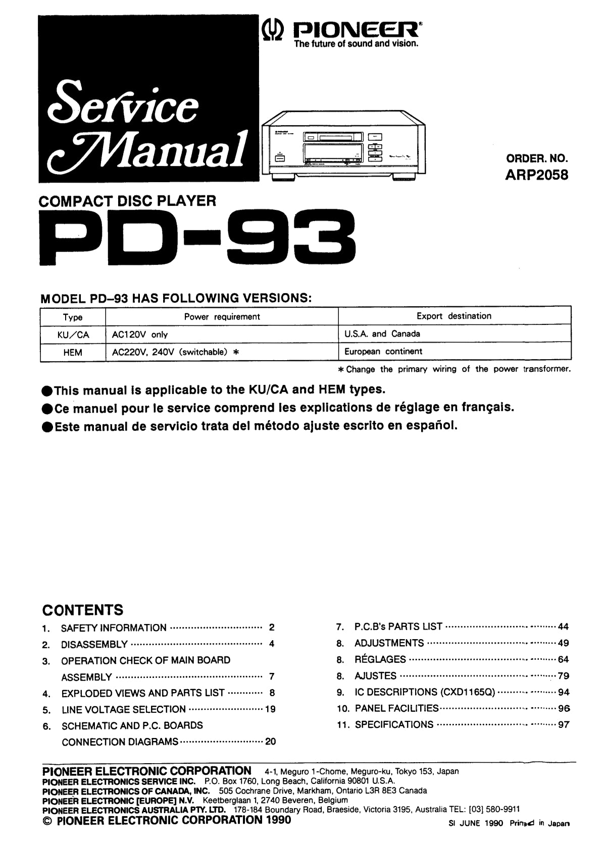 Pioneer PD-93 CD Player Service Manual (Pages: 52)