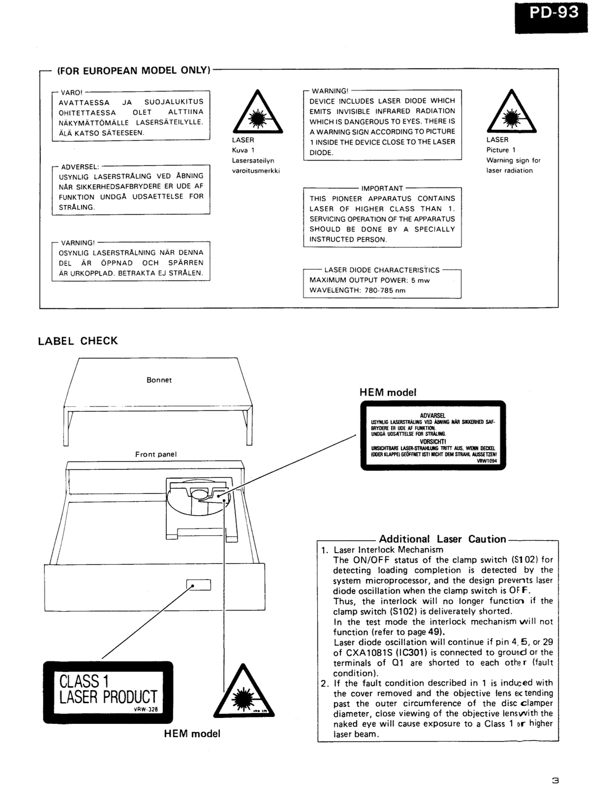Pioneer PD-93 CD Player Service Manual (Pages: 52)