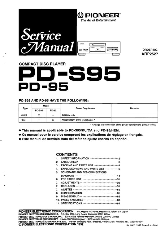 Pioneer PD-95 & PD-S95 CD Player Service Manual (Pages: 72)
