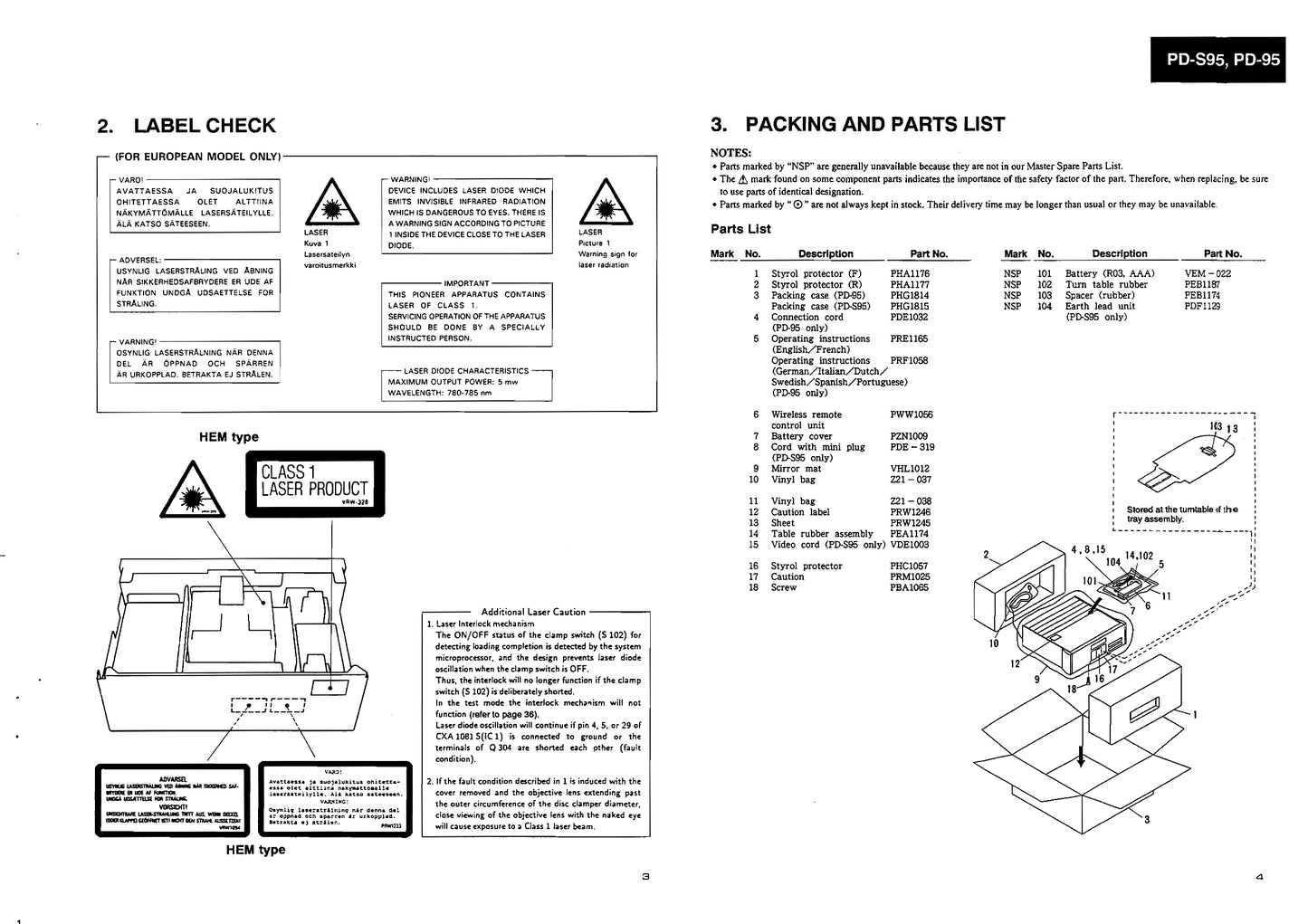 Pioneer PD-95 & PD-S95 CD Player Service Manual (Pages: 72)