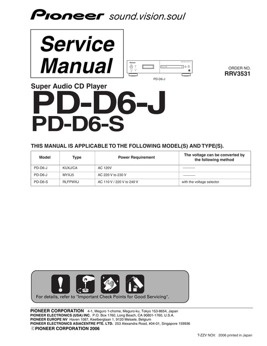 Pioneer PD-D6-J & PD-D6-S CD Player Service Manual (Pages: 96)