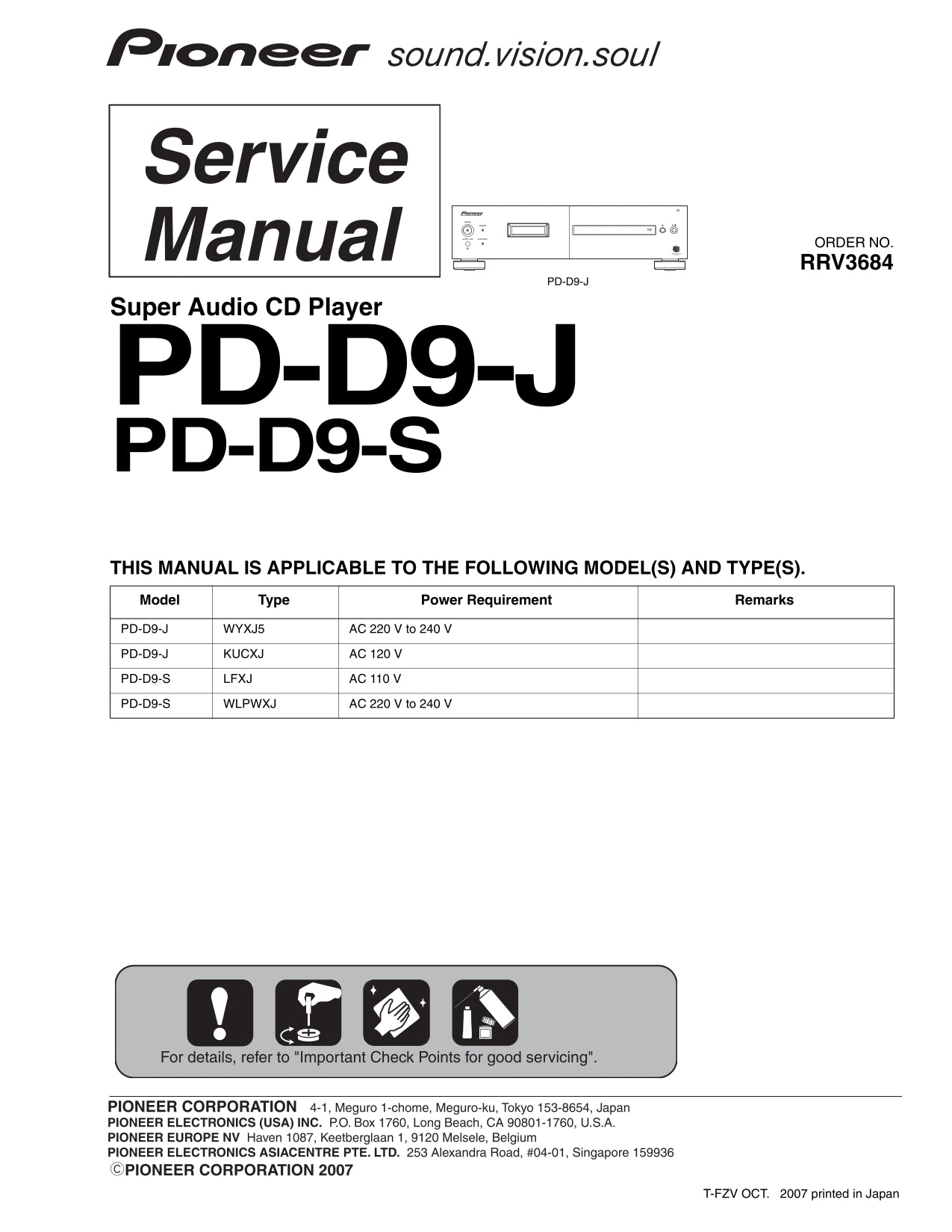 Pioneer PD-D9-J & PD-D9-S CD Player Service Manual (Pages: 92)