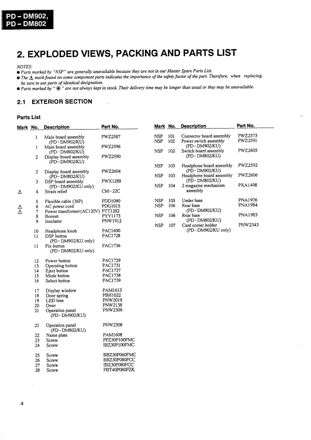Pioneer PD-DM802 & PD-DM902 CD Player Service Manual (Pages: 46)