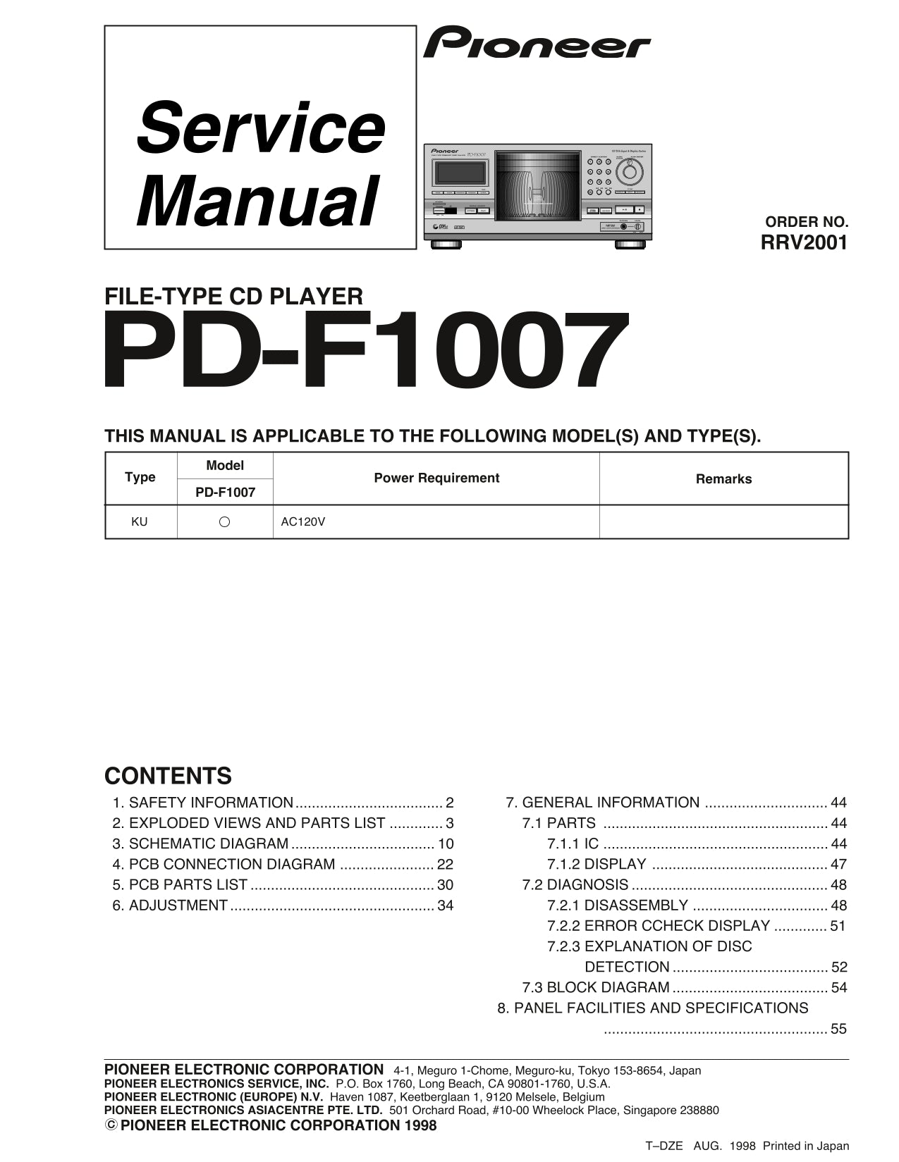 Pioneer PD-F1007 CD Player Service Manual (Pages: 112)