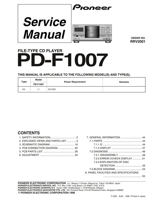 Pioneer PD-F1007 CD Player Service Manual (Pages: 112)