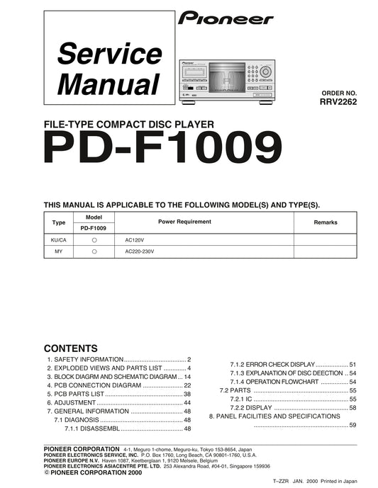 Pioneer PD-F1009 CD Player Service Manual (Pages: 62)
