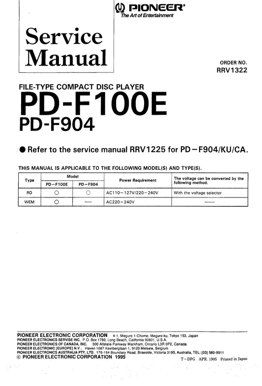 Pioneer PD-F100E & PD-F904 CD Player Service Manual (Pages: 59)
