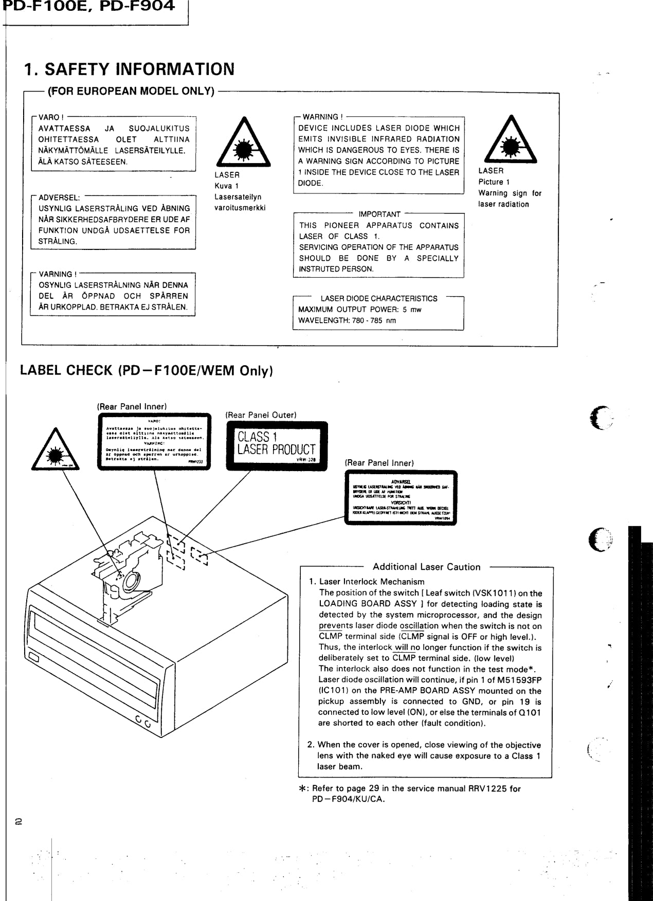 Pioneer PD-F100E & PD-F904 CD Player Service Manual (Pages: 59)