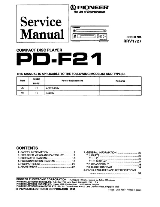 Pioneer PD-F21 CD Player Service Manual (Pages: 40)