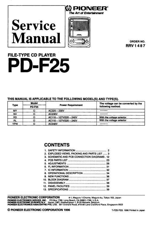 Pioneer PD-F25 CD Player Service Manual (Pages: 38)