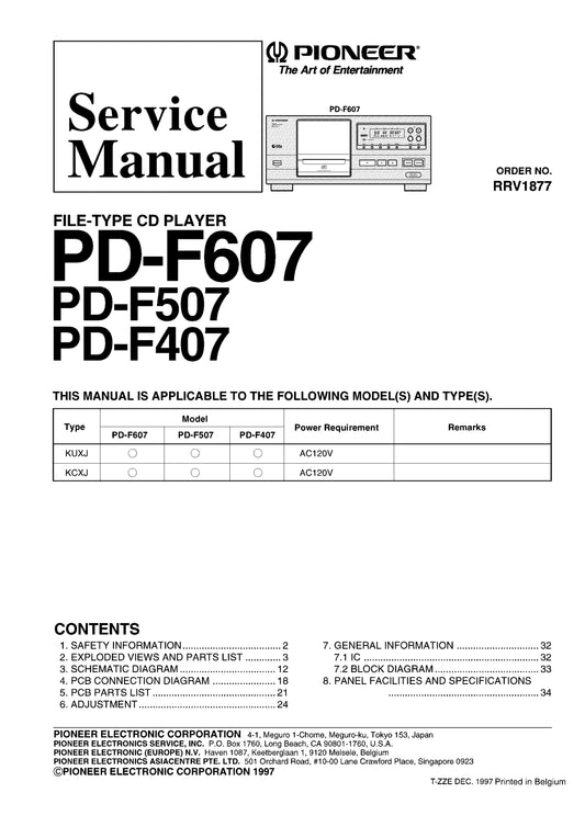 Pioneer PD-F407, PD-F507 & PD-F607 CD Player Service Manual (Pages: 35)