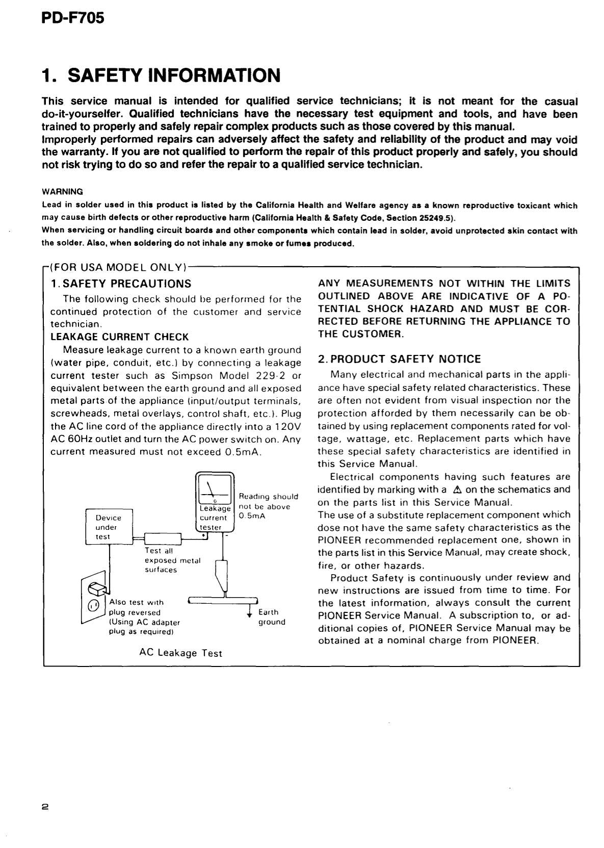 Pioneer PD-F705 CD Player Service Manual (Pages: 31)