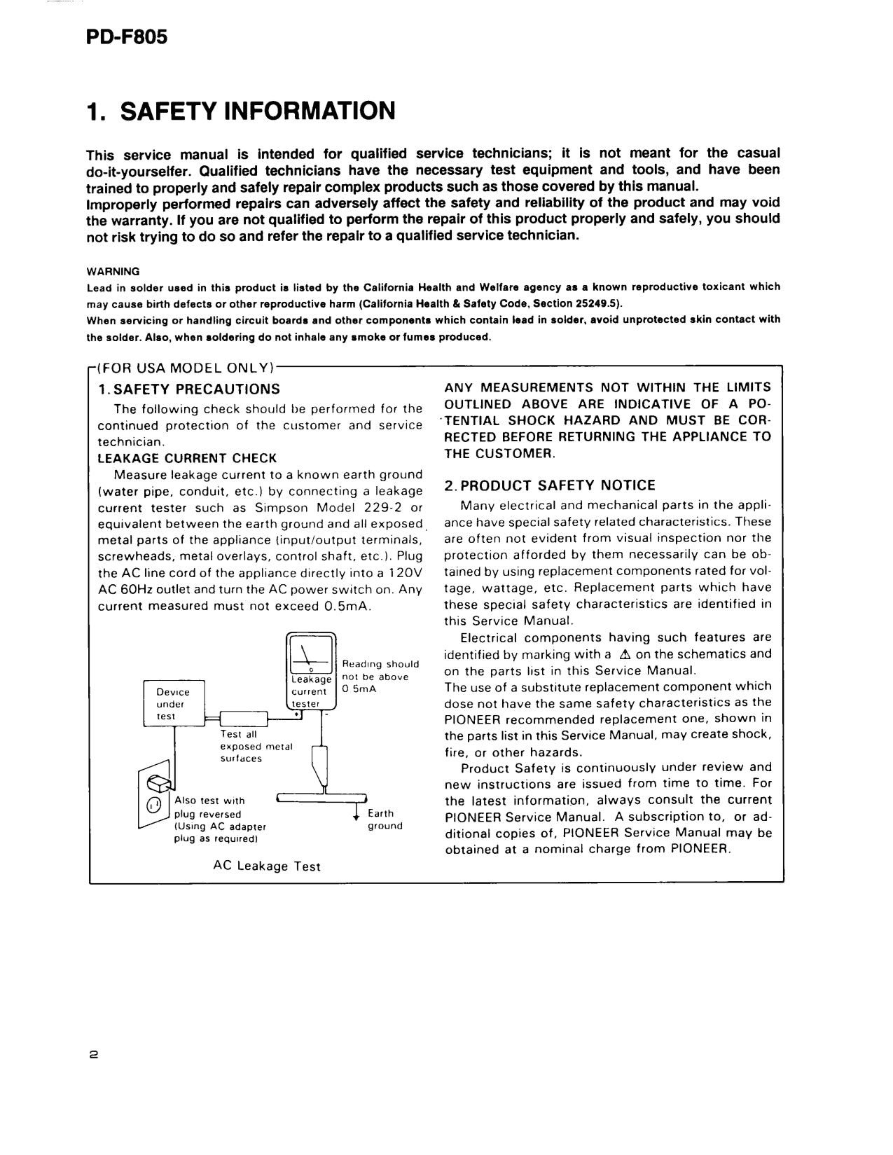 Pioneer PD-F805 CD Player Service Manual (Pages: 31)