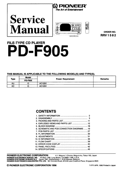 Pioneer PD-F905 CD Player Service Manual (Pages: 36)