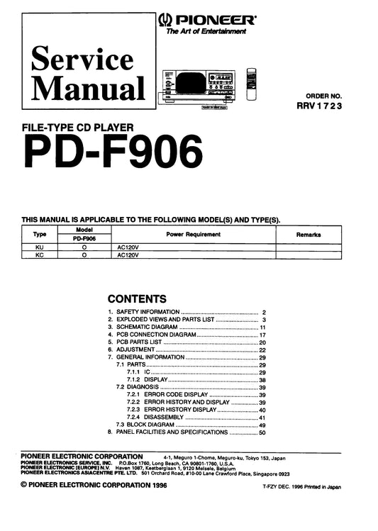 Pioneer PD-F906 CD Player Service Manual (Pages: 51)
