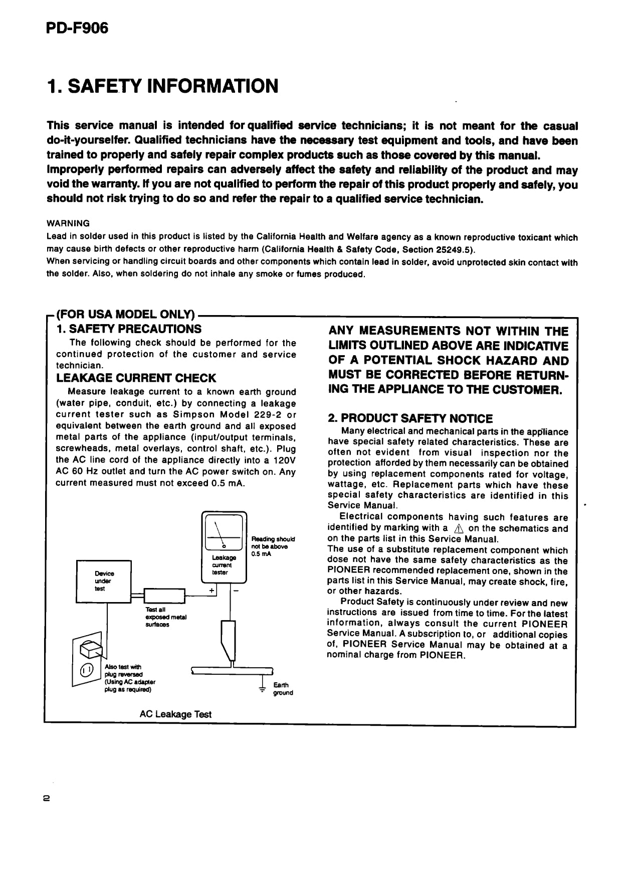 Pioneer PD-F906 CD Player Service Manual (Pages: 51)