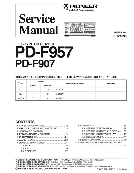 Pioneer PD-F907 & PD-F957 CD Player Service Manual (Pages: 54)