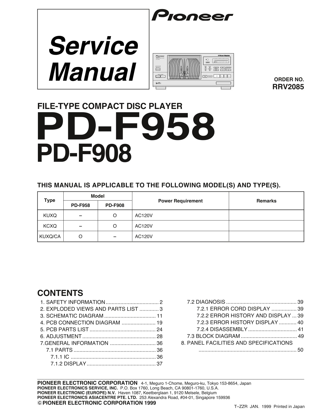 Pioneer PD-F908 & PD-F958 CD Player Service Manual (Pages: 51)