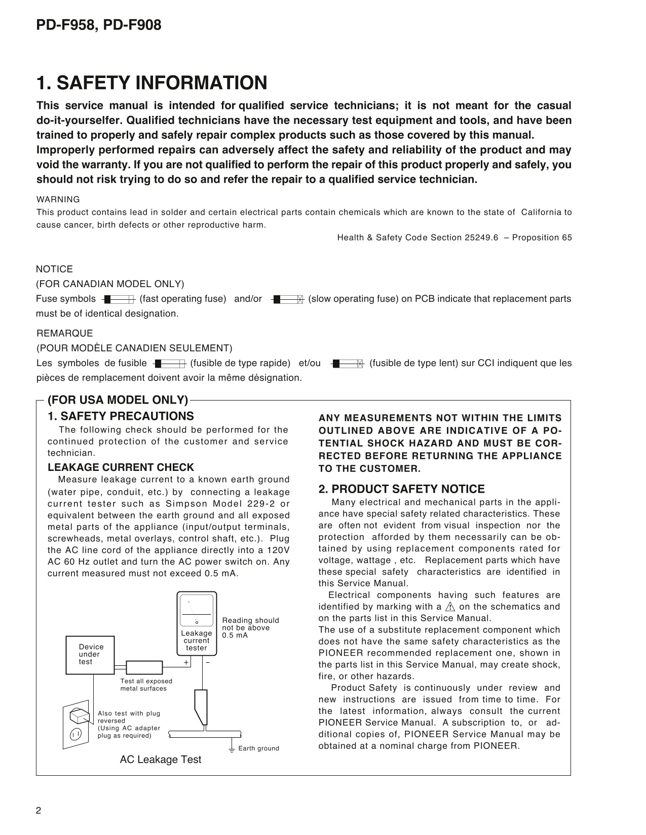 Pioneer PD-F908 & PD-F958 CD Player Service Manual (Pages: 51)
