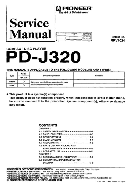 Pioneer PD-J320 CD Player Service Manual (Pages: 24)