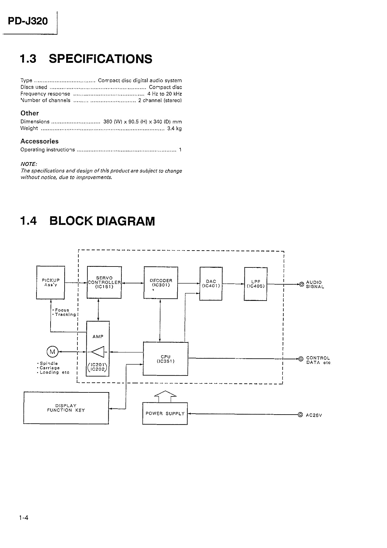 Pioneer PD-J320 CD Player Service Manual (Pages: 24)