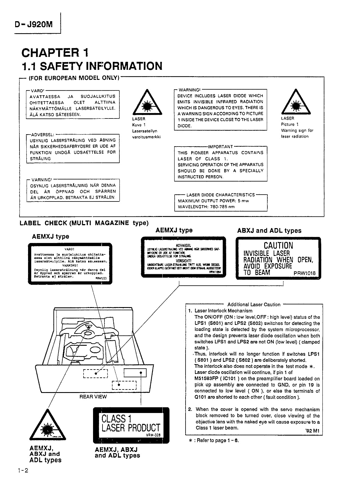 Pioneer PD-J920M CD Player Service Manual (Pages: 24)