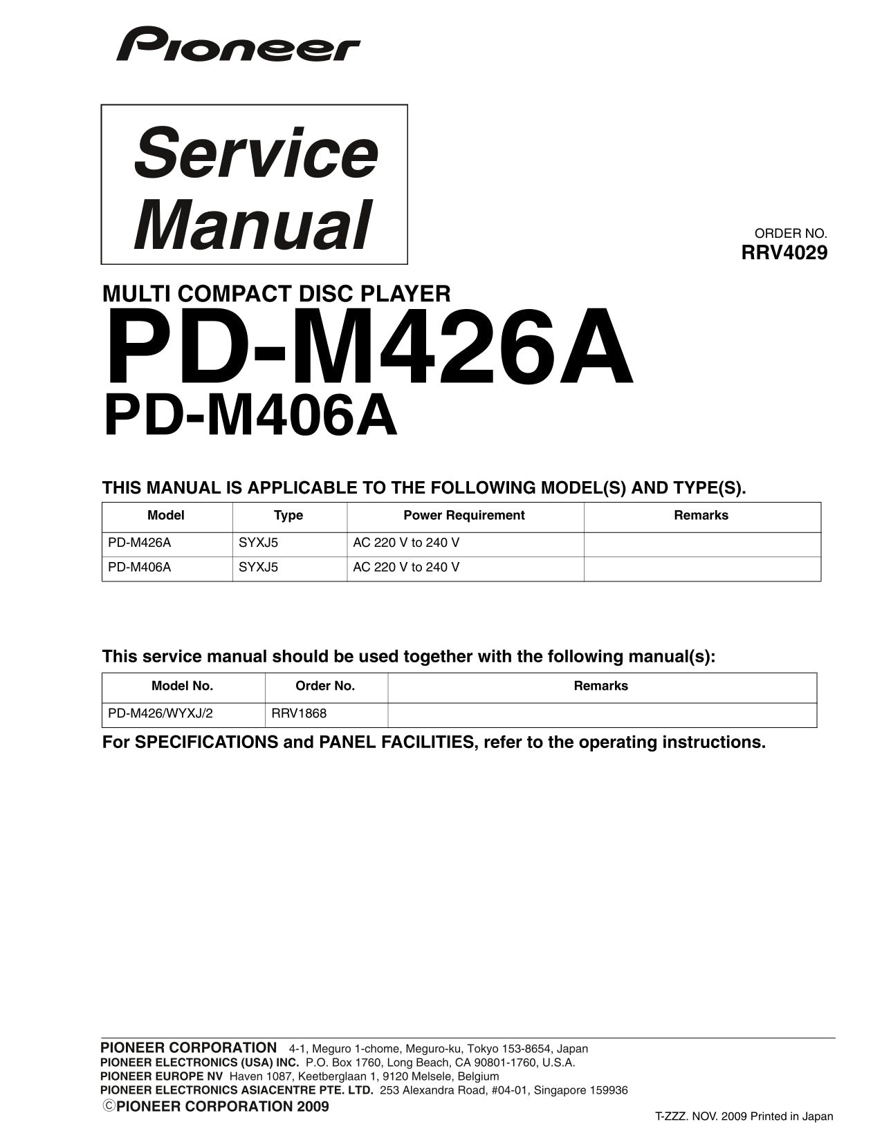 Pioneer PD-M406A & PD-M426A CD Player Service Manual (Pages: 15)