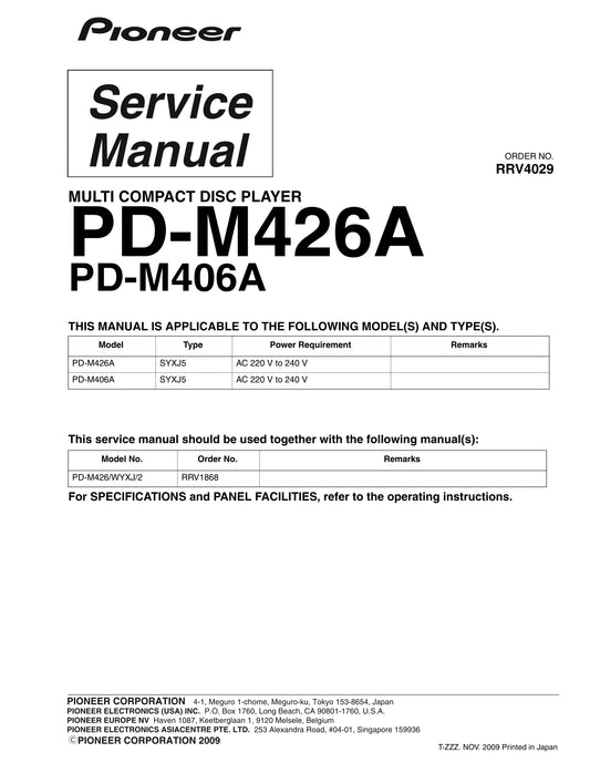 Pioneer PD-M406A & PD-M426A CD Player Service Manual (Pages: 15)