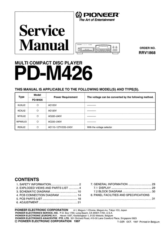 Pioneer PD-M426 CD Player Service Manual (Pages: 32)