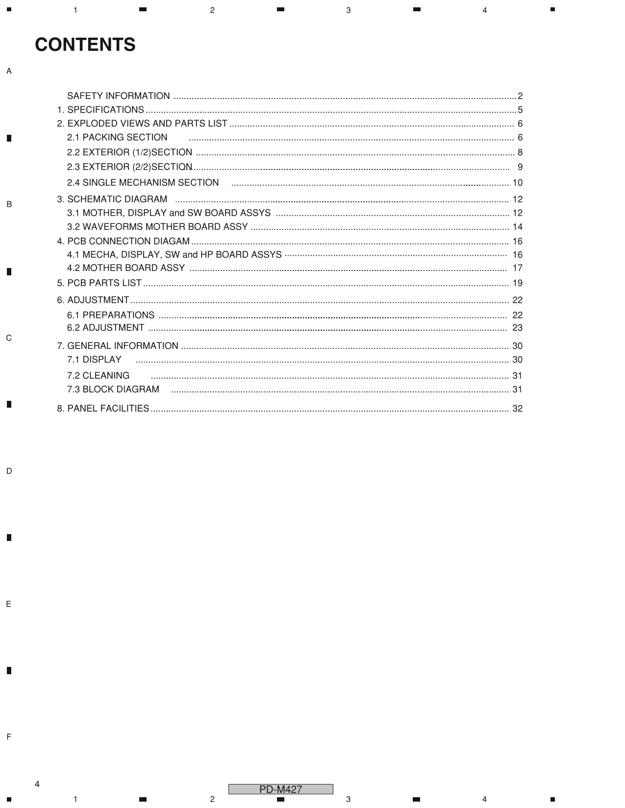 Pioneer PD-M427 CD Player Service Manual (Pages: 32)