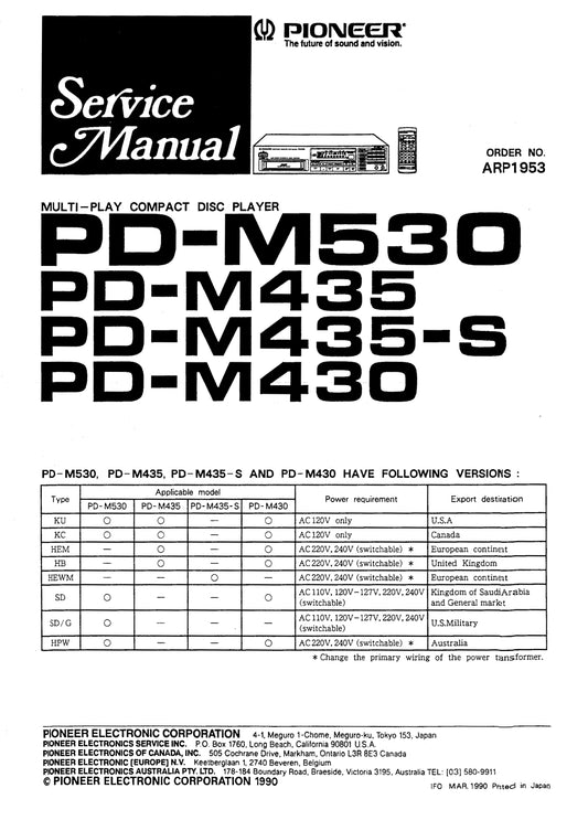 Pioneer PD-M430, PD-M435 & PD-M530 CD Player Service Manual (Pages: 35)