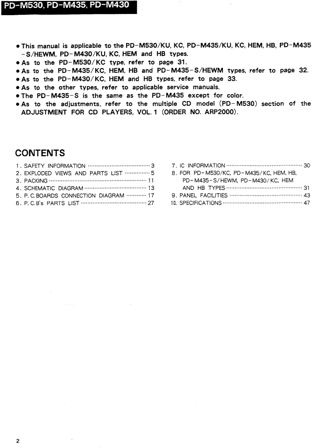 Pioneer PD-M430, PD-M435 & PD-M530 CD Player Service Manual (Pages: 35)